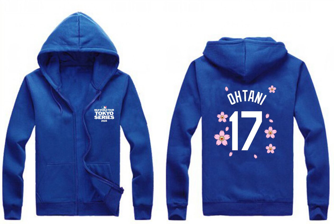 Men Los Angeles Dodgers 17 Ohtani Blue Zipper hoodie 2025 MLB Jersey style 2